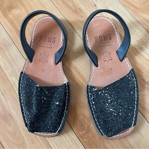 Pons Classic Avarcas Sandals Women's Size 7 Black Glitter Handmade Menorca Spain